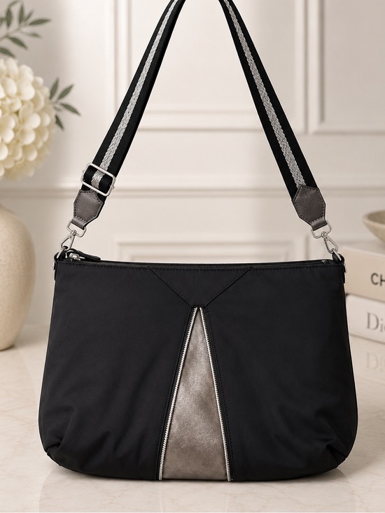 Stella & Dot Handbags - Stella & Dot Black Nylon Crossbody Bag Zip Front Everyday bag